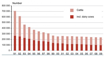 Cattle and dairy cows, 1991-2009.