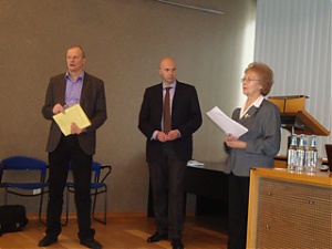 Sergey Boyarkin and Igor Konyshev (Rosatom) at the Kaliningrad NPP presentation. Riga, 27.01.2011.