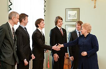 Dalia Grybauskaite met with creators of the first Lithuanian satellites. Photo: lrp.lt